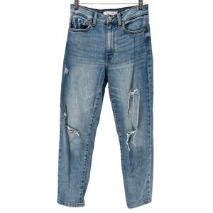 Eunina Tobi Mom Jeans Women 26 Blue Distressed Super High Rise Crop Denim Casual